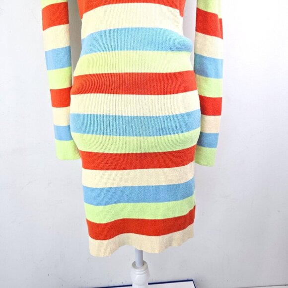 NWT ZARA Ribbed Knit Multicolor Striped Fitted Long Sleeved Dress - Picture 6 of 12